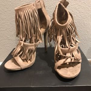 Tan Fringe suede heels